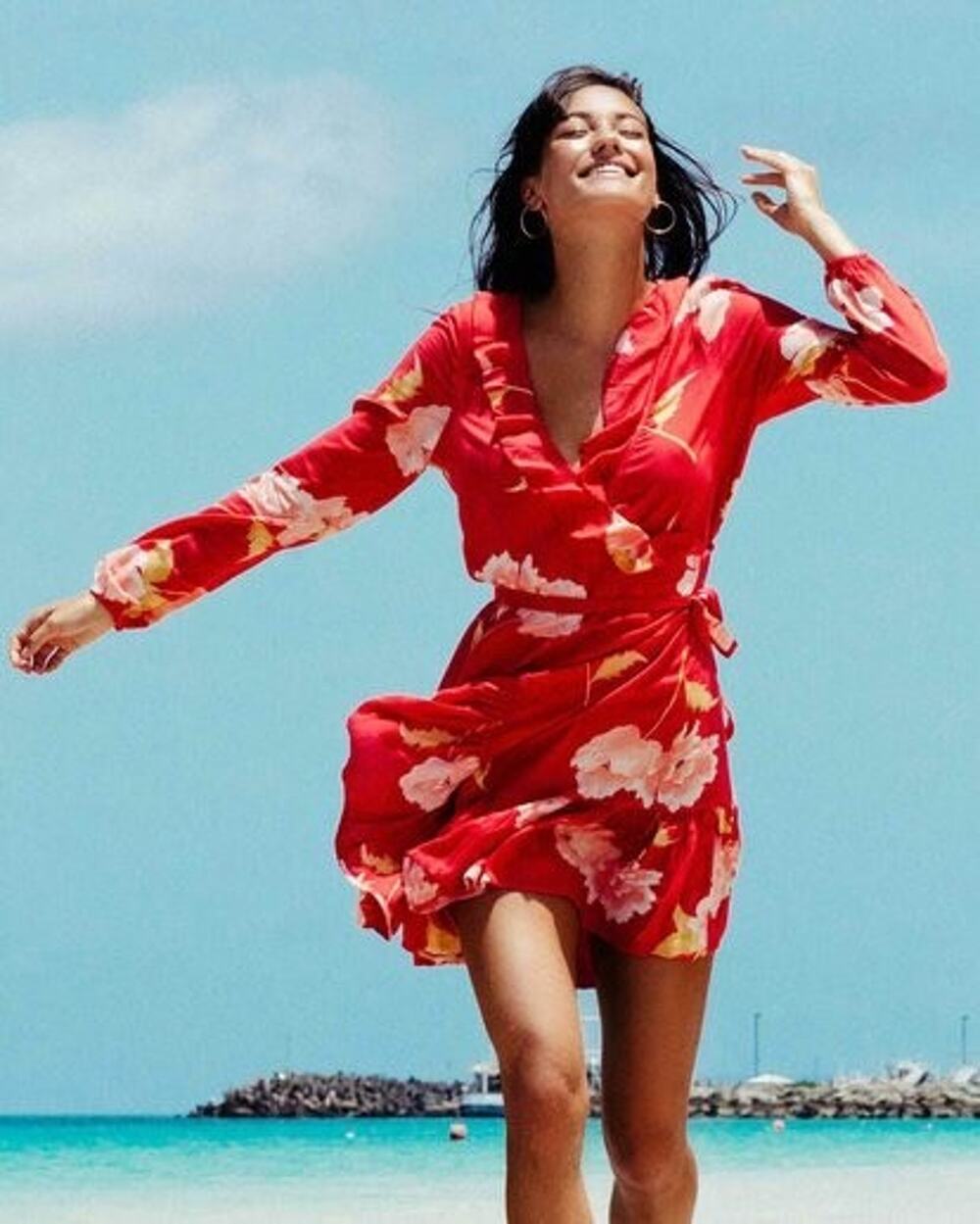 BILLABONG Ruffle Mini Floral Wrap Ruffle Dress Women Size Small